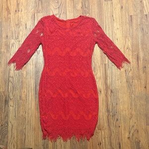 Chic Long Sleeve Red Lace Dress